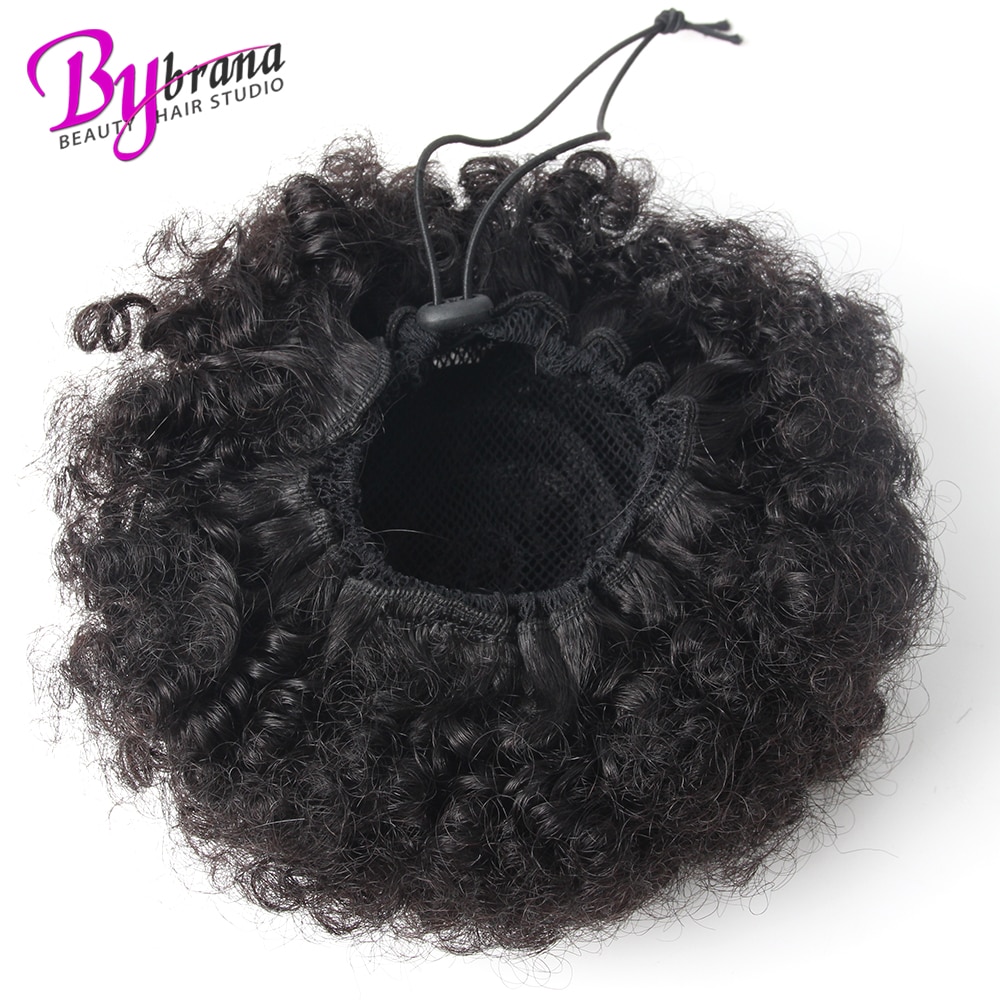 Afro Kinky Curly Ponytail Chignon For Women Natural Black Remy Hair Clip In Ponytails Drawstring 100% Human Hair Extension 1 PCS (10)