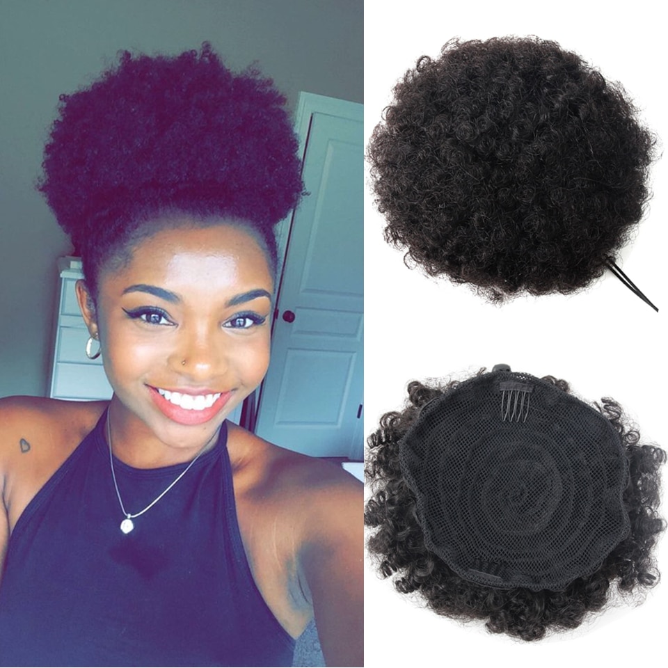 Remy Human Hair Ponytail Remy Clip In Extensions Natural Hair Bundles Black Hair Curly Chignon Hair Pieces for Women Ponytail Chignon Afro Chignon Hair Bun Extension (1)