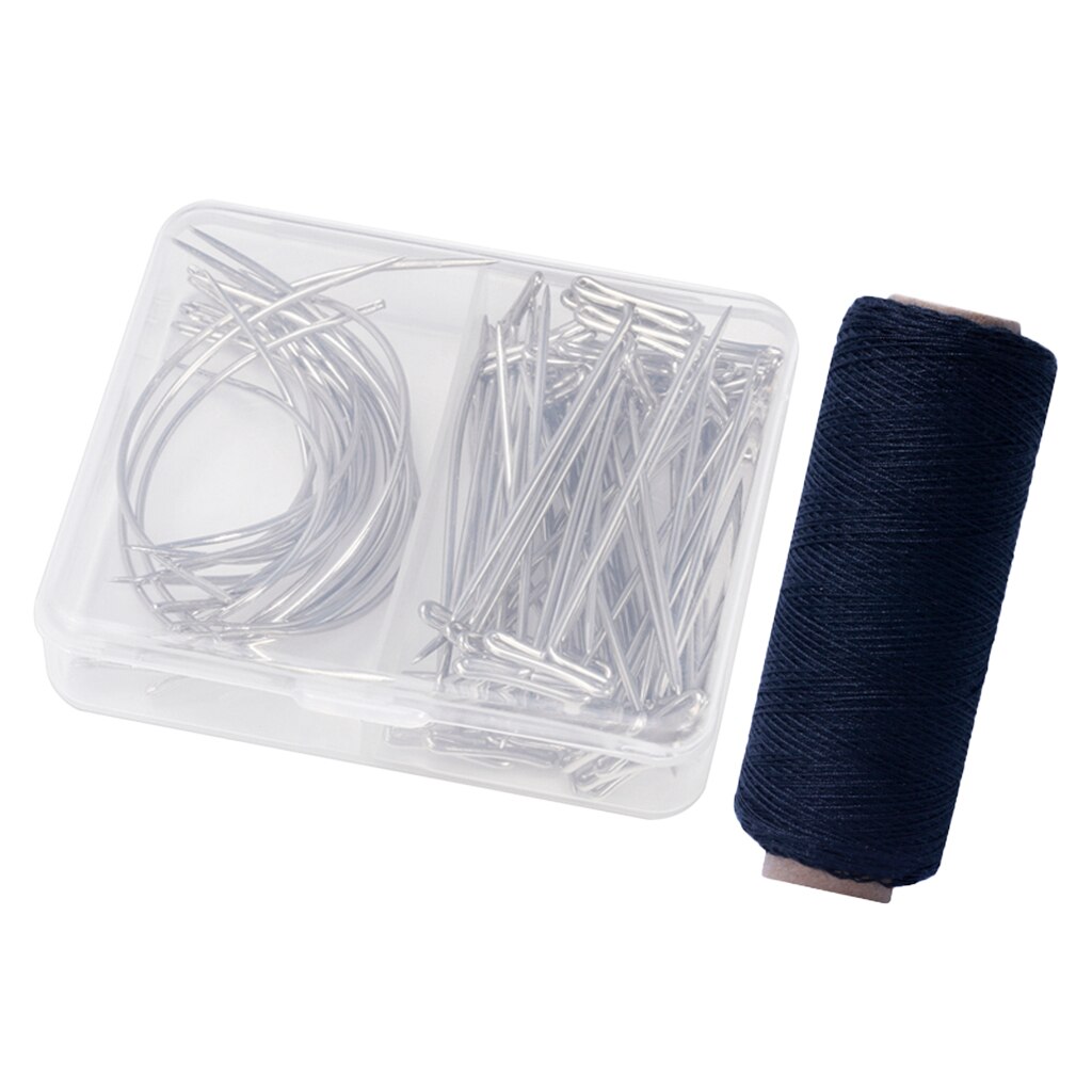 72 Pieces Wig Making Pins Needles Set - Wig T Pins and C Curved Needles with 260 Yards Thread for Wig Making Blocking Knitting